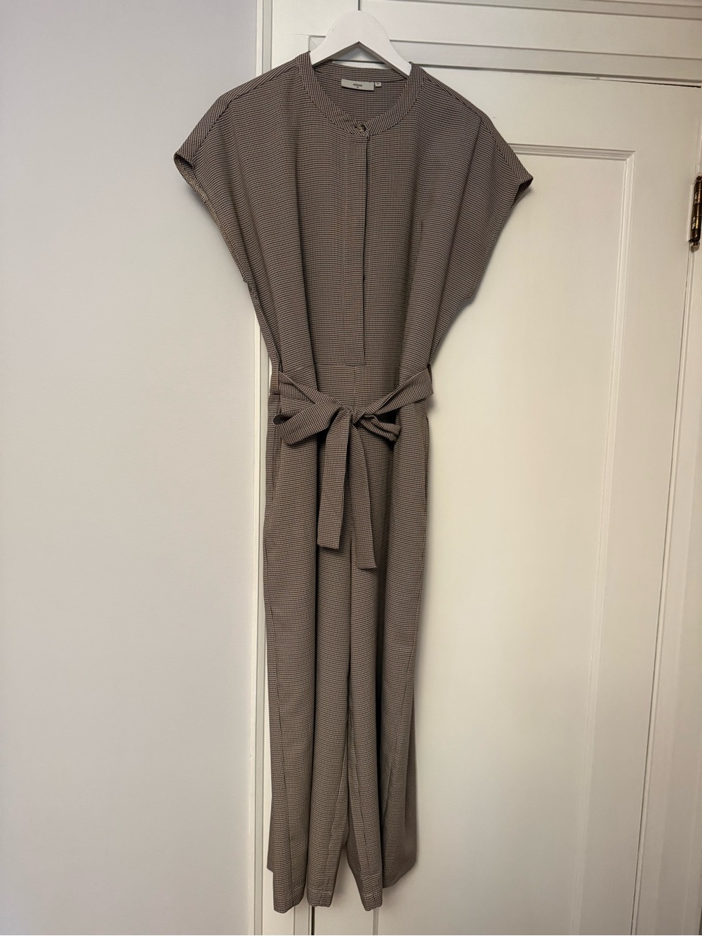 Minimum Houndstooth Shift Jumpsuit in Black Brown and White